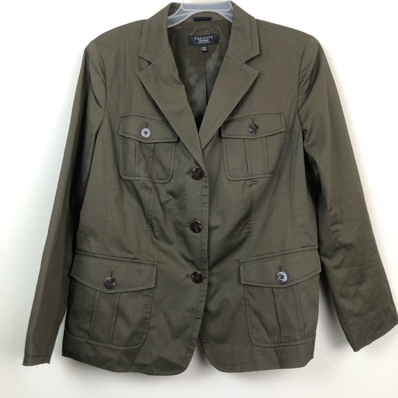 Talbots Cargo Jacket Blazer Size 12W Olive Moto - Picture 2 of 8